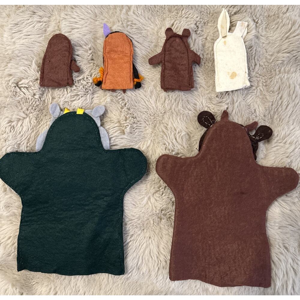 Vintage Felt Hand & Finger Puppet Lot – Hippo, Cow, Animals, Handmade - Picture 6 of 6